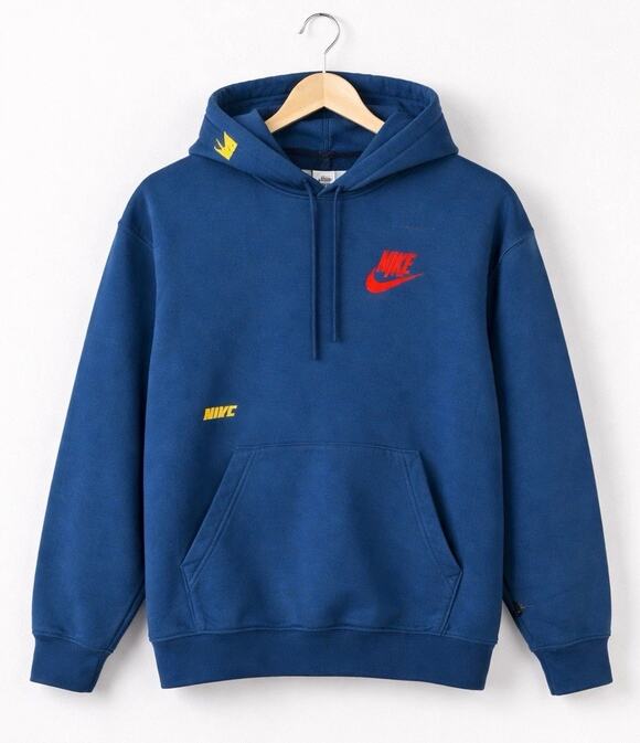 Nike Other - Nike Hoodie Mens Medium Blue Repeat Logo Pullover Sweatshirt Multi Swoosh